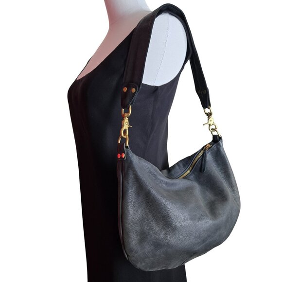 Claire V Moyen Messenger Crossbody Zip Top Tote Bag Black Leather - Picture 5 of 14